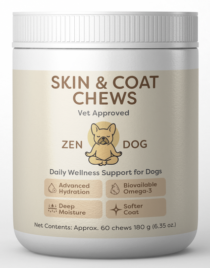 Jar of Zen Dog Skin & Coat Chews on a white background