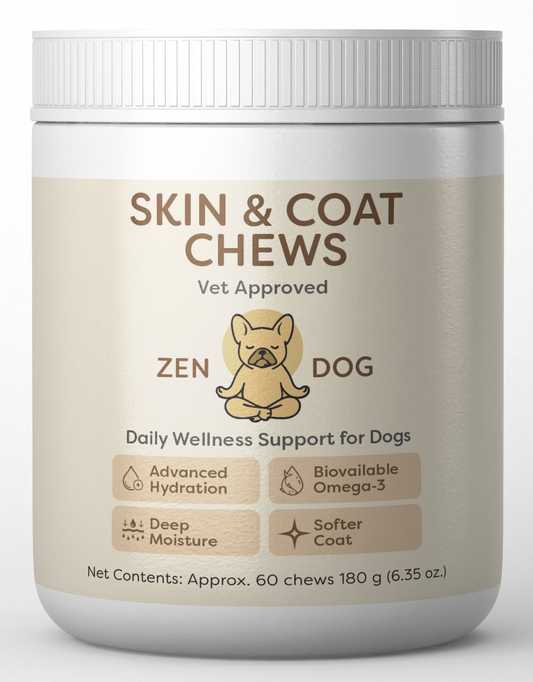 Jar of Zen Dog Skin & Coat Chews on a white background