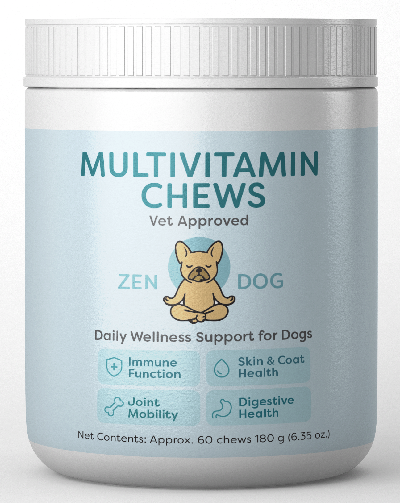 Jar of Zen Dog Multivitamin Chews on a white background